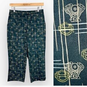 Harley Davidson / Tori Richard Vintage EUC Capri Pants, Engine Block Print